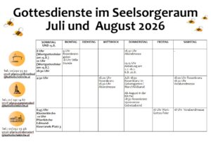 Gottesdienste im Sommer im Seelsorgeraum